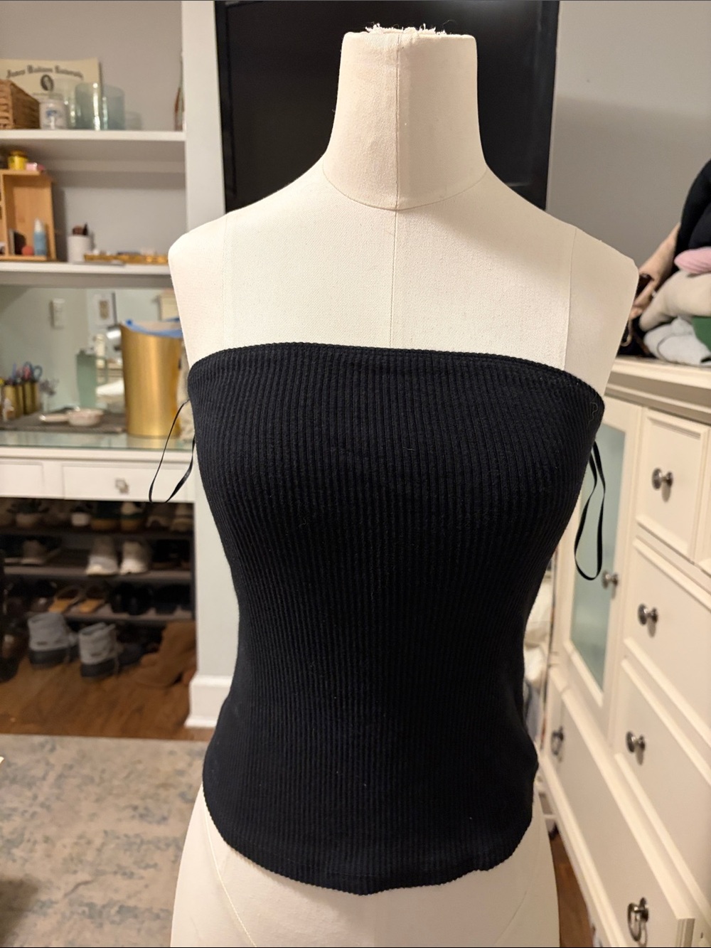 Black Strapless Ribbed Tube Top - Women